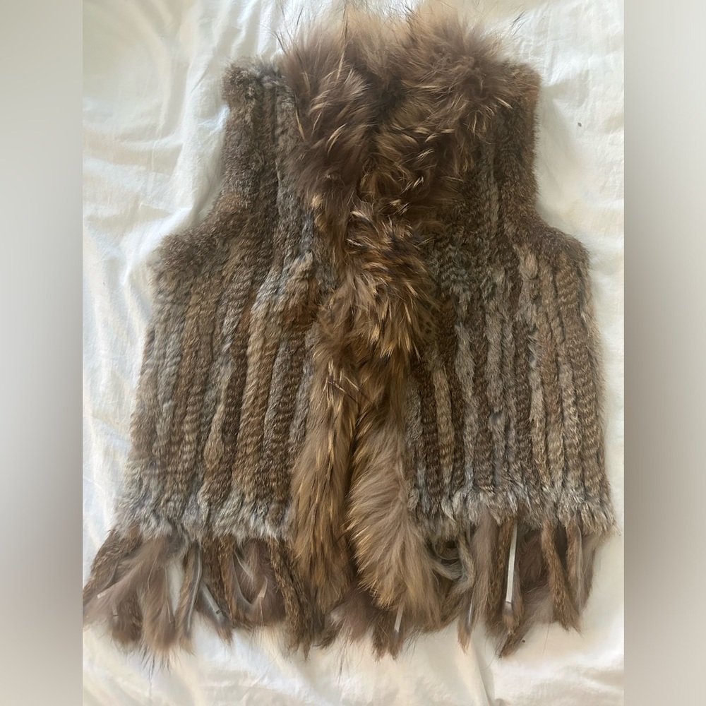 Rabbit fur vest real with tassels